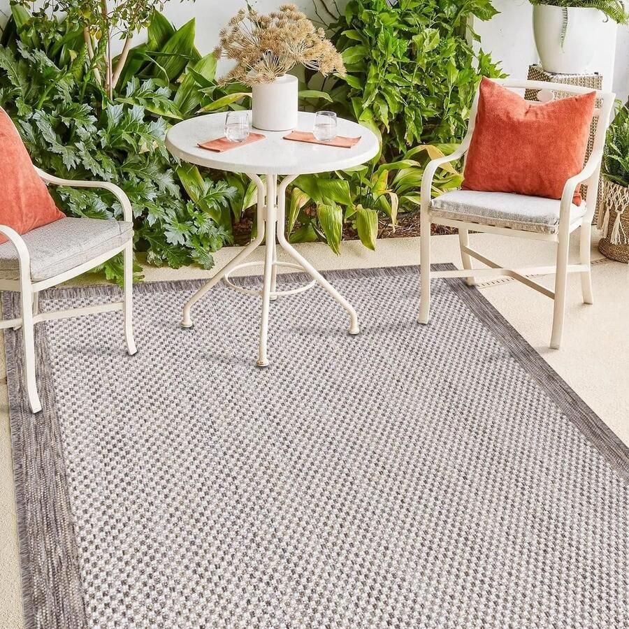 Flycarpets Lora Buitenkleed Voor Binnen & Buiten Vloerkleed Beige Kader 150 cm Vierkant