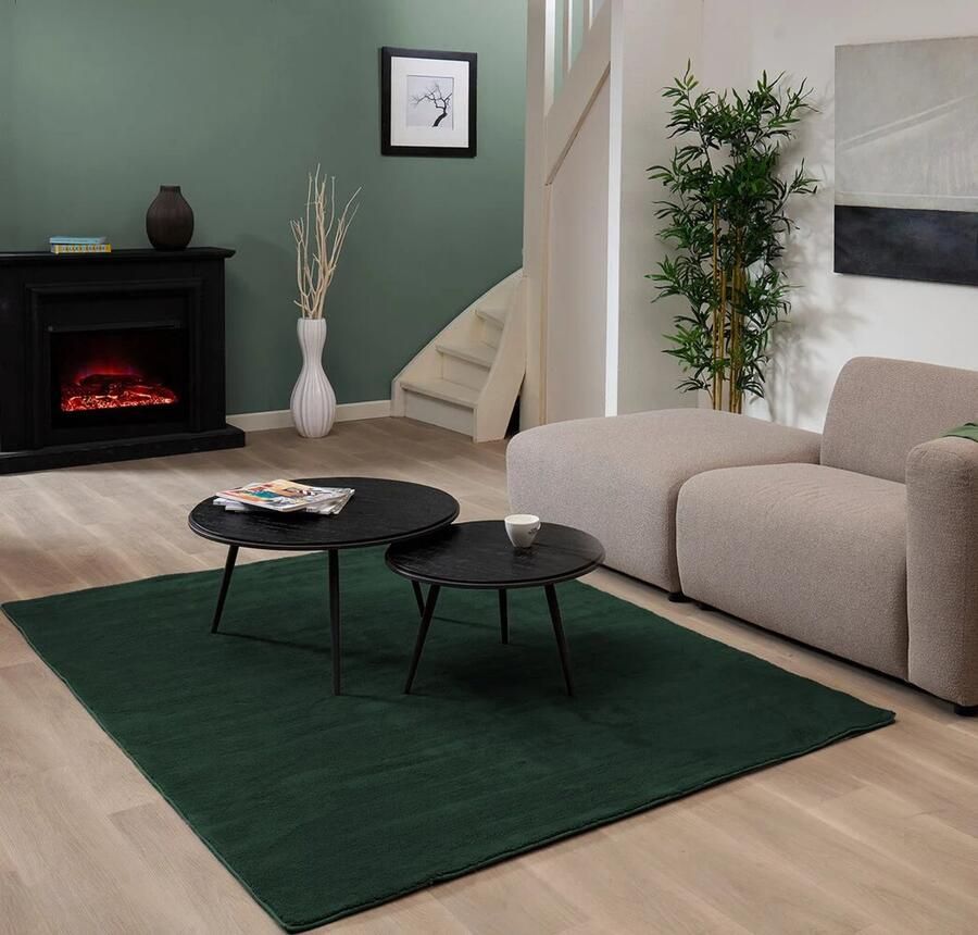 Flycarpets Malaga Laagpolig Vloerkleed Groen Wasbaar Tapijt Woonkamer 200x280 cm