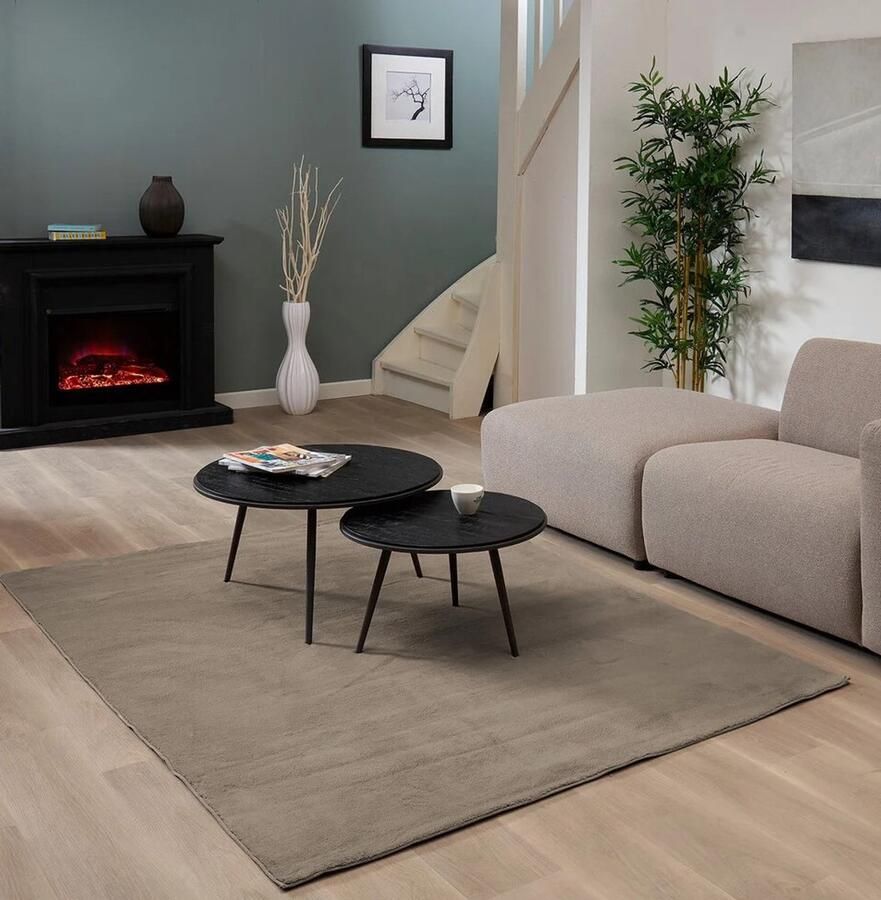 Flycarpets Malaga Laagpolig Vloerkleed Taupe Wasbaar Tapijt 80x150 cm