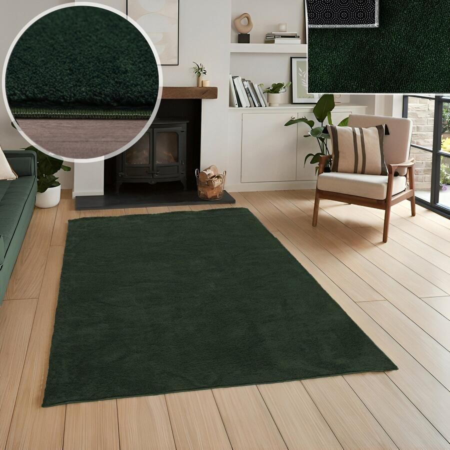 Flycarpets Malaga Laagpolig Vloerkleed Groen Wasbaar Tapijt Woonkamer 240x340 cm - Foto 2