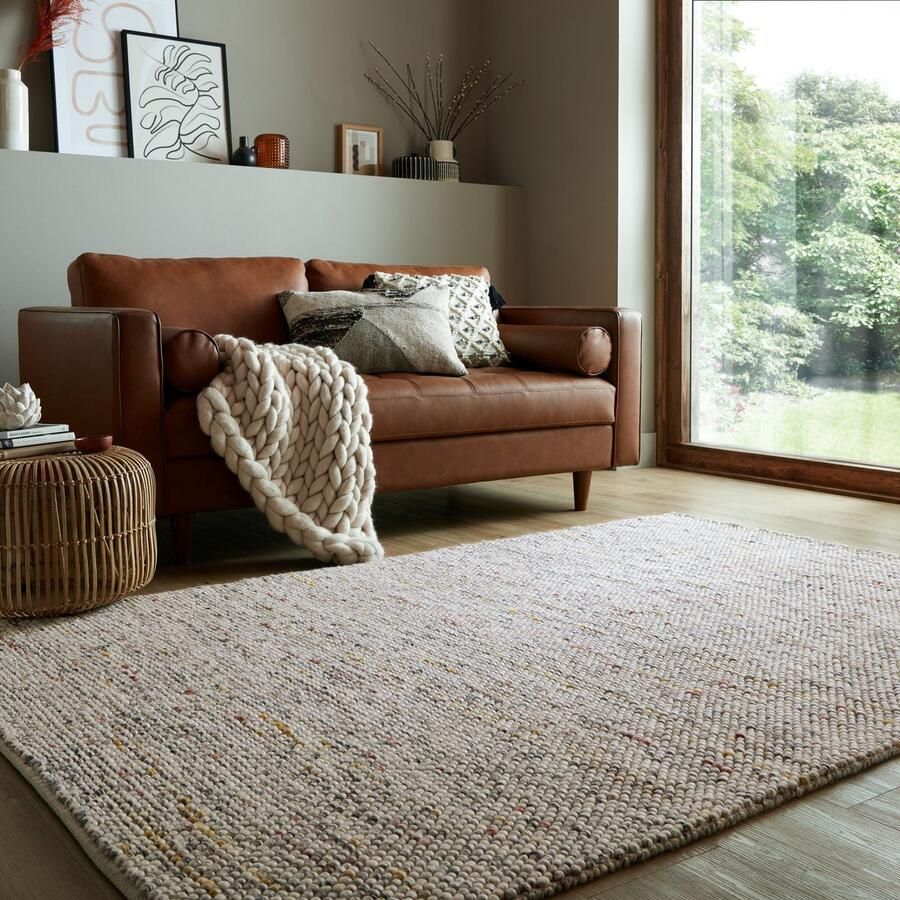 Flycarpets Minerals Uni vloerkleed Laagpolig Wol Bolletjes Modern Zwart Wit 80 x 150 cm