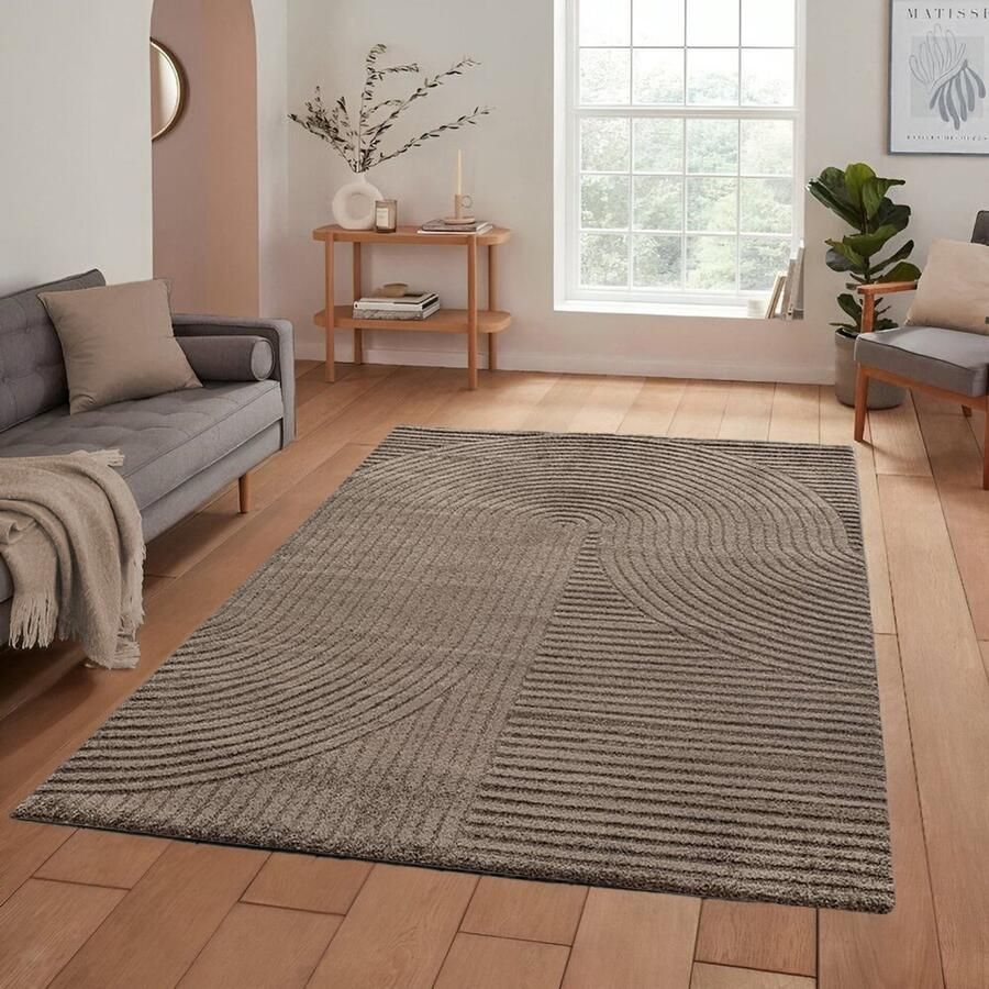 Flycarpets Eliora Vloerkleed Modern Japandi Bruin Laagpolig Tapijt Woonkamer 140x200 cm
