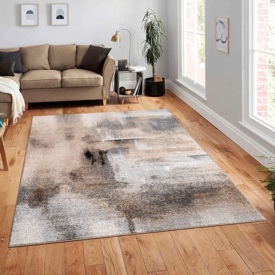 Flycarpets Monira Modern Vloerkleed Beige Taupe Grijs 120x160 cm Laagpolig Tapijt Woonkamer Slaapkamer - Foto 3