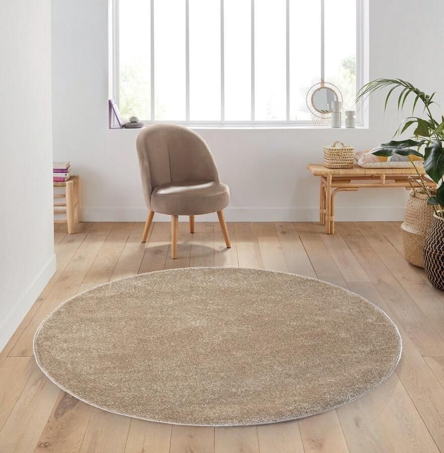 Flycarpets Mono Modern Effen Vloerkleed Rond Beige 120 cm