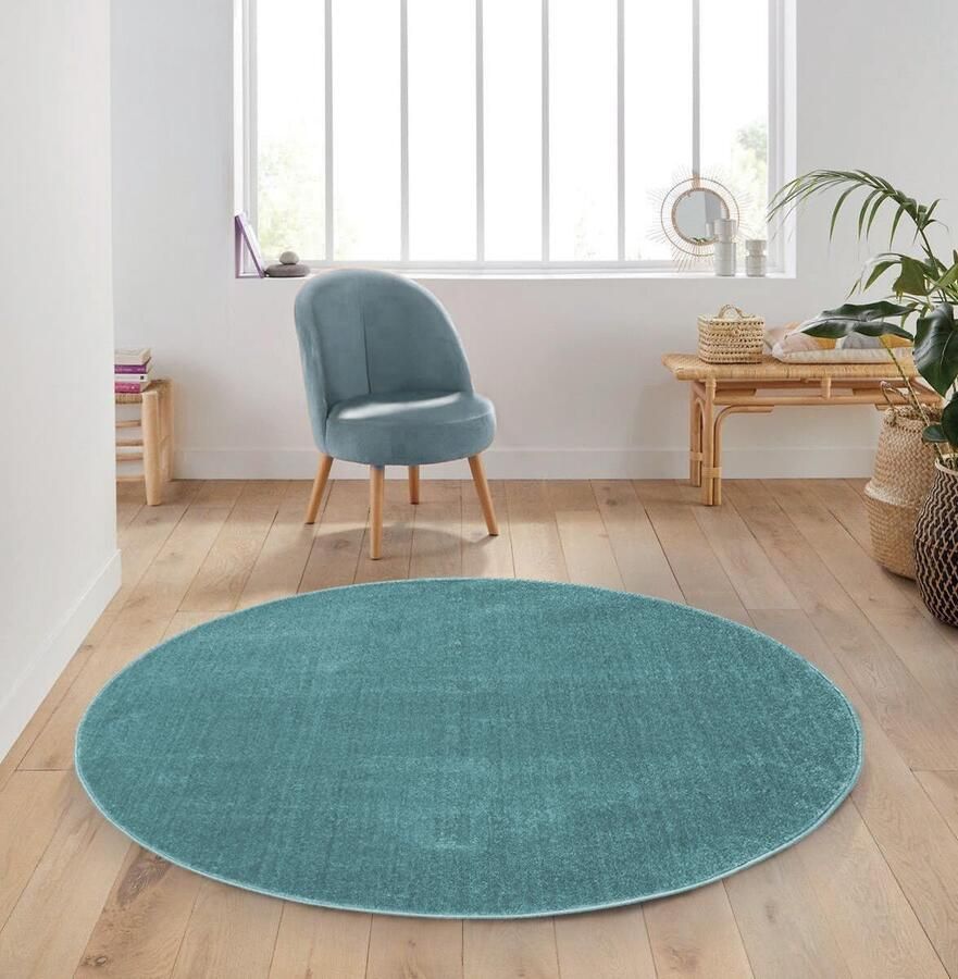 Flycarpets Mono Modern Effen Vloerkleed Rond Blauw 200 cm