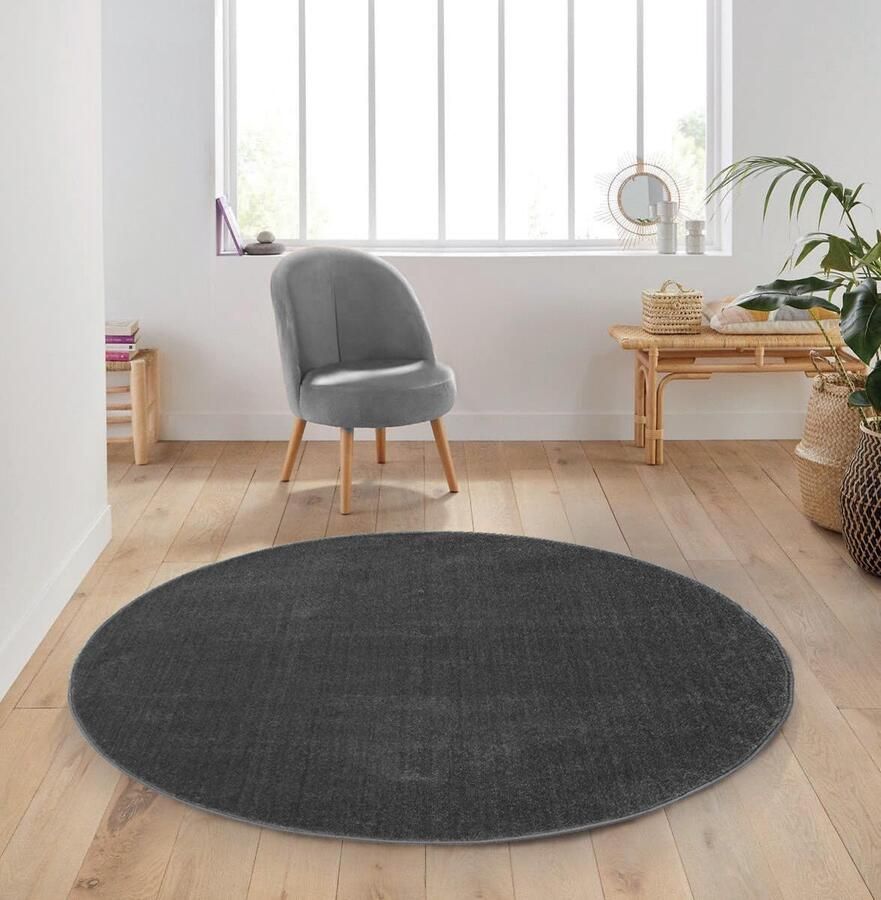 Flycarpets Mono Modern Effen Vloerkleed Rond Donkergrijs 160 cm