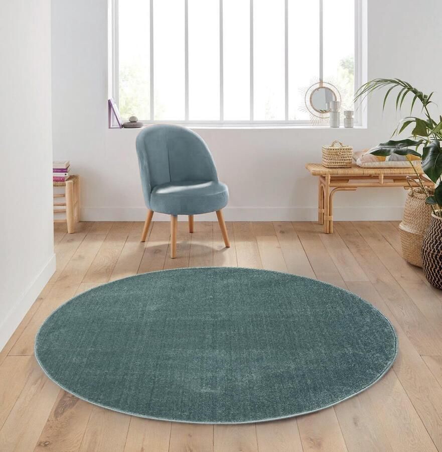 Flycarpets Mono Modern Effen Vloerkleed Rond Turquoise 120 cm