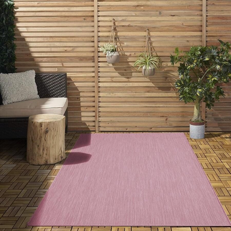 Flycarpets Nilus Effen Buitenkleed Roze Vloerkleed Buiten Laagpolig Tuinkleed Tuintapijt Buitentapijt 120x170 cm - Foto 1