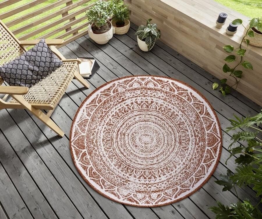 Flycarpets Omkeerbaar Binnen & Buitenkleed Laagpolig Vloerkleed Siruma Rond- Cayenne 140x140 cm