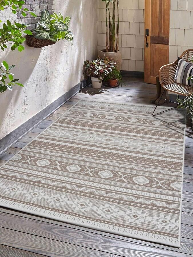 Flycarpets Omkeerbaar Terrazo Nomad Aztec Buitenkleed Beige Creme 120x170 cm Vloerkleed Buiten Laagpolig Tuinkleed Tuintapijt Buitentapijt