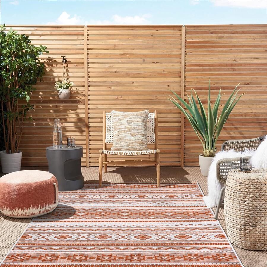 Flycarpets Omkeerbaar Terrazo Nomad Aztec Buitenkleed Terra Creme 120x170 cm Vloerkleed Buiten Laagpolig Tuinkleed Tuintapijt Buitentapijt