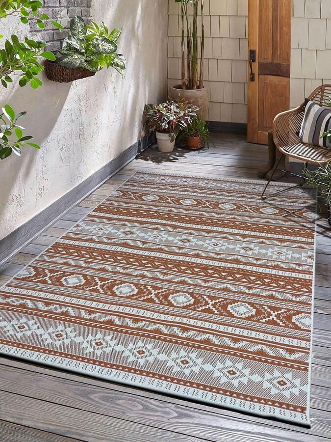 Flycarpets Omkeerbaar Terrazo Nomad Aztec Buitenkleed Terra Creme 200x290 cm Vloerkleed Buiten Laagpolig Tuinkleed Tuintapijt Buitentapijt