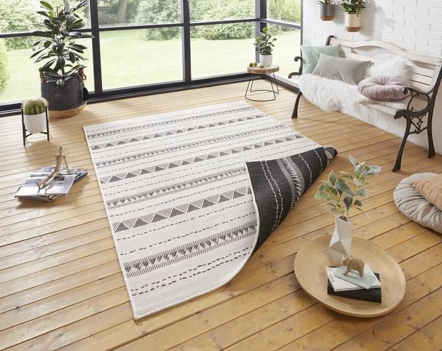 Flycarpets Omkeerbaar Vloerkleed Bahamas Zwart Creme 160x230 cm