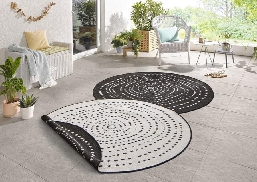 Flycarpets Omkeerbaar Vloerkleed Binnen & Buitenkleed Bali- Zwart Creme 140x140 cm
