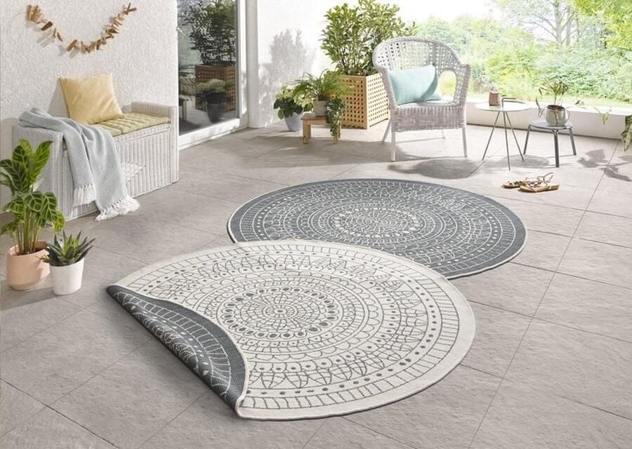 Flycarpets Omkeerbaar Vloerkleed Binnen & Buitenkleed Porto- Grijs Creme 100x100 cm