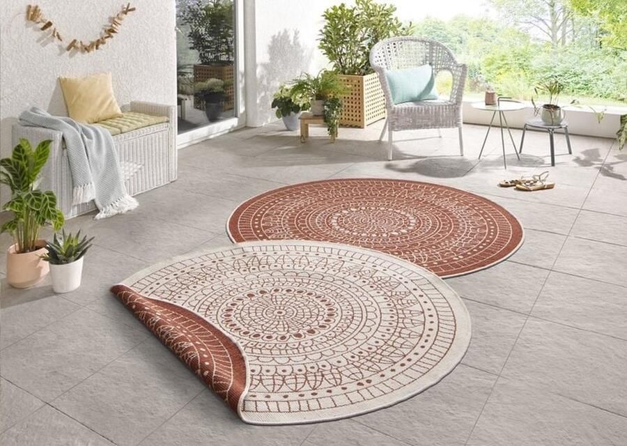 Flycarpets Omkeerbaar Vloerkleed Binnen & Buitenkleed Porto- Terra Creme 200x200 cm