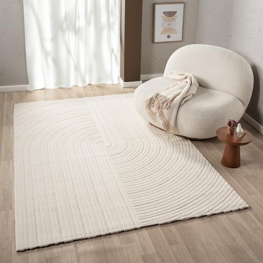 Flycarpets Petronia Modern Japandi Vloerkleed Creme 80x150 cm