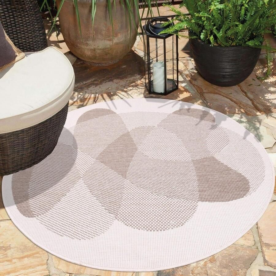 Flycarpets Rond Binnen & Buitenkleed Omkeerbaar Rio Indoor & Outdoor Creme Beige 160x160 cm