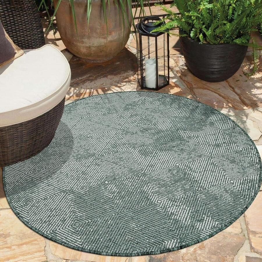 Flycarpets Rond Binnen & Buitenkleed Omkeerbaar Rio Indoor & Outdoor Groen 120x120 cm