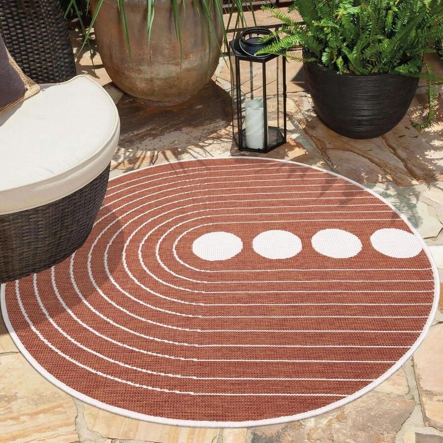 Flycarpets Rond Binnen & Buitenkleed Omkeerbaar Rio Indoor & Outdoor Terra Creme 120x120 cm
