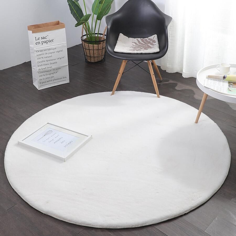 Flycarpets Rond Fluffy Hoogpolig Super Zacht Effen Vloerkleed Creme 160x160 cm