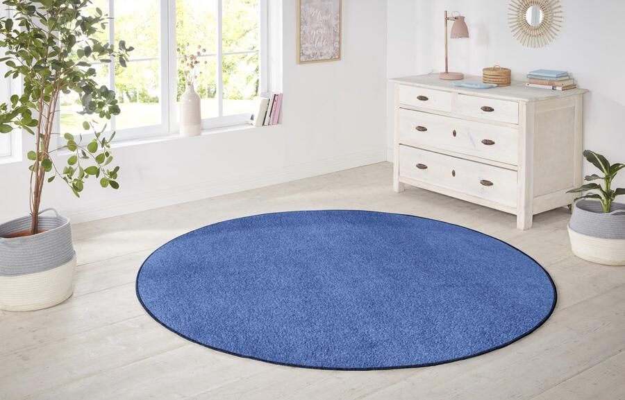 Flycarpets Rond Laagpolig Effen Uni Vloerkleed Nasty Blauw 200cm rond Ø