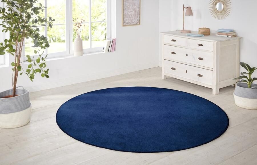 Flycarpets Rond Laagpolig Effen Uni Vloerkleed Nasty Donkerblauw 200cm rond Ø