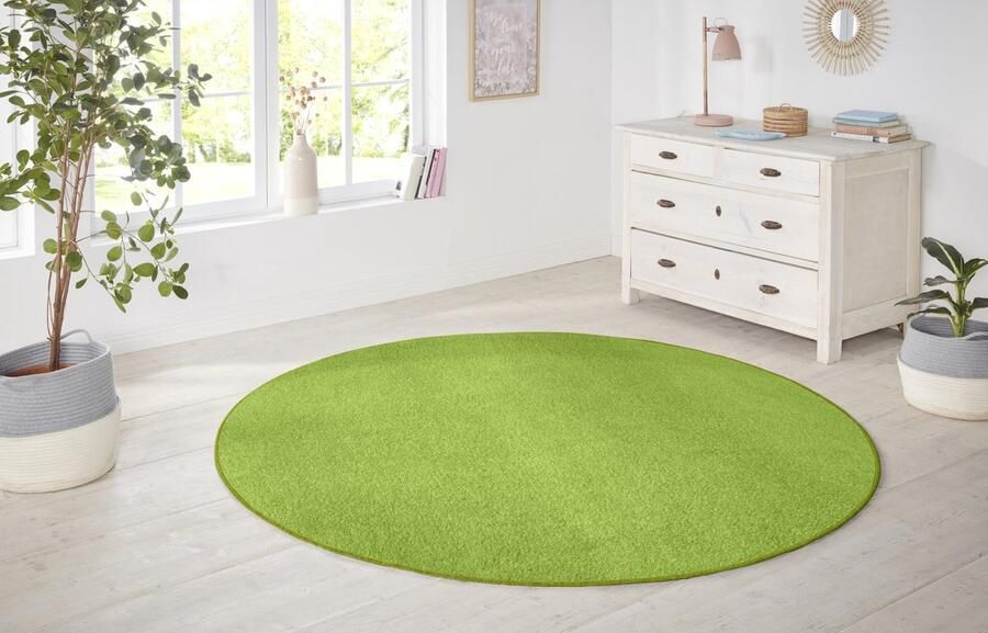 Flycarpets Rond Laagpolig Effen Uni Vloerkleed Nasty Groen 133cm rond Ø