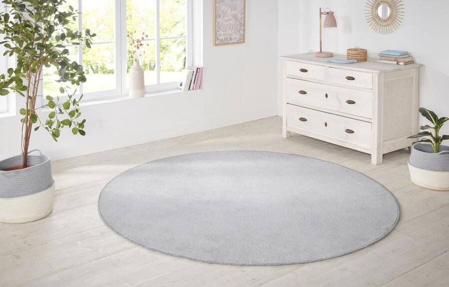 Flycarpets Rond Laagpolig Effen Uni Vloerkleed Nasty Zilver 200cm rond Ø