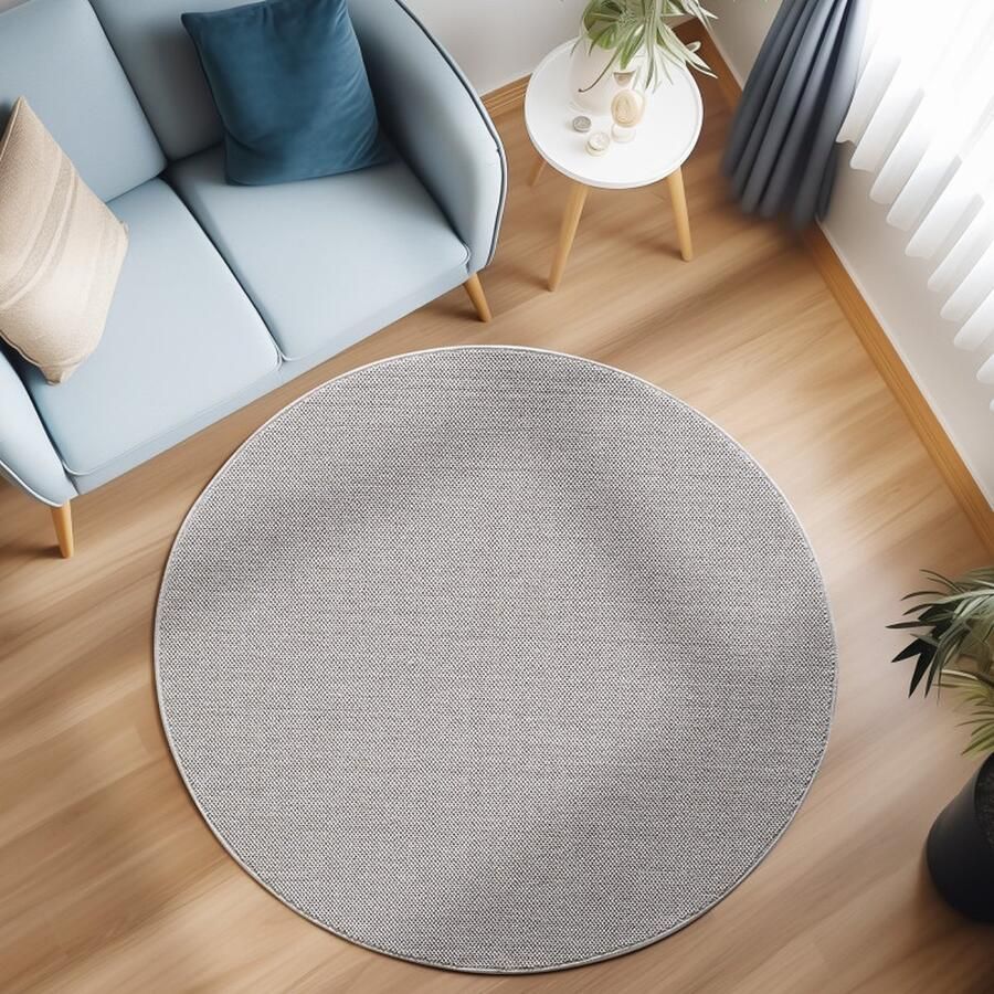 Flycarpets Rond Laagpolig vloerkleed Gevlochten Handgeweven Look Zilver 160x230 cm