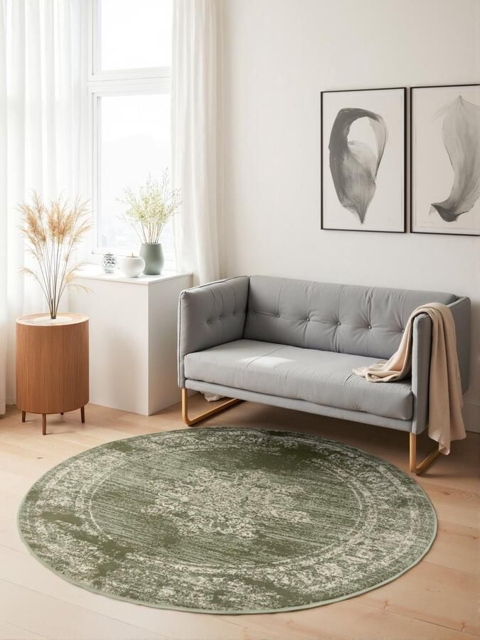 Flycarpets Rond Laagpolig Vloerkleed Gloria Lydia Mint Groen 120cm rond Ø