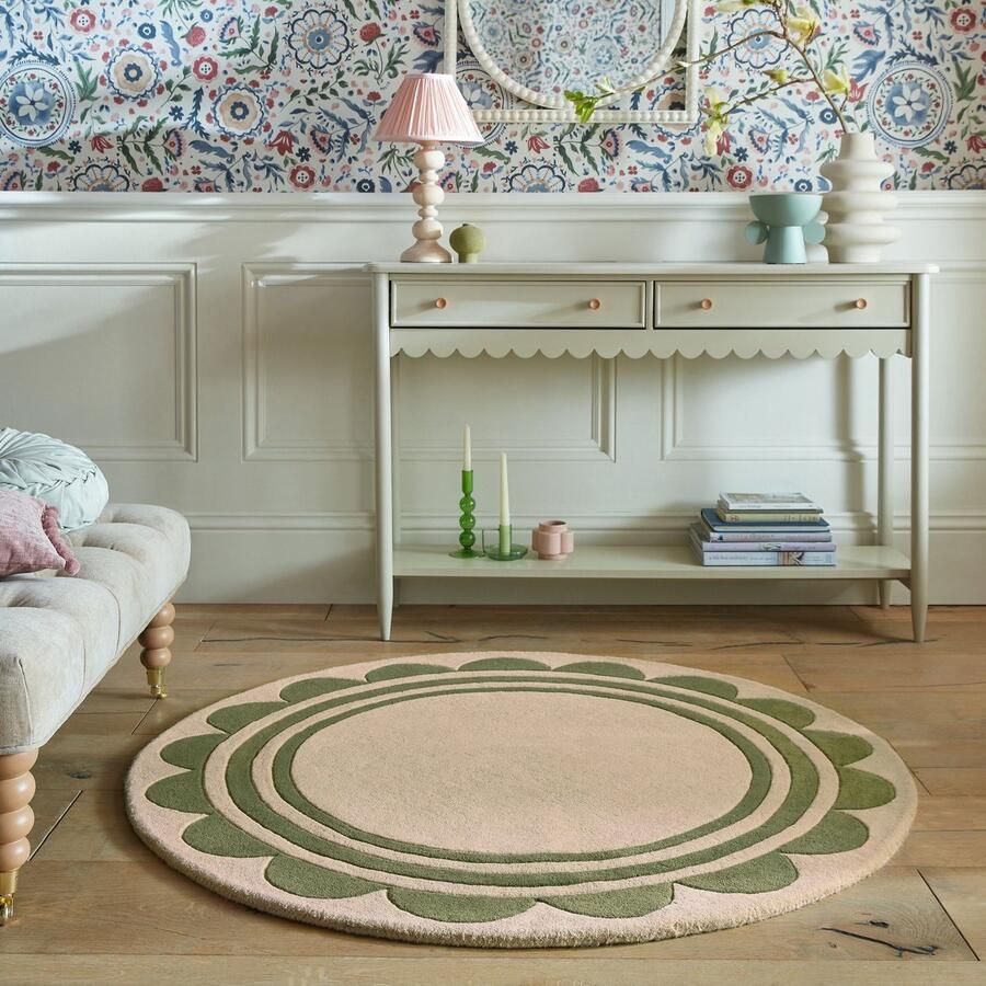 Flycarpets Rond Laagpolig vloerkleed Lois 100% Wol Groen Ø 120 cm