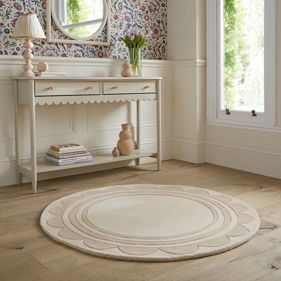 Flycarpets Rond Laagpolig vloerkleed Lois 100% Wol Naturel Beige Ø 120 cm