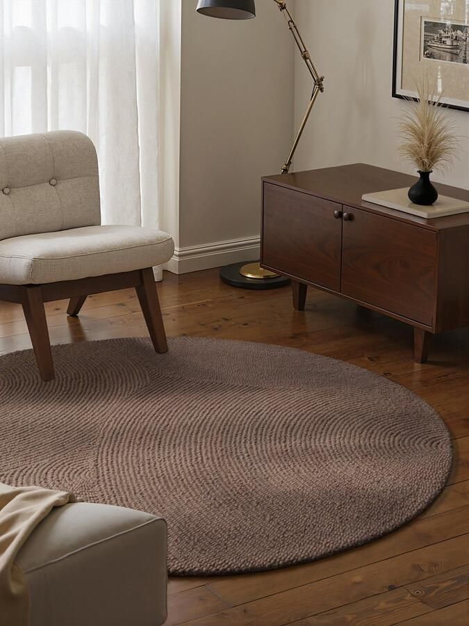 Flycarpets Rond Laagpolig Wollen Vloerkleed Eleni Taupe 150cm rond Ø