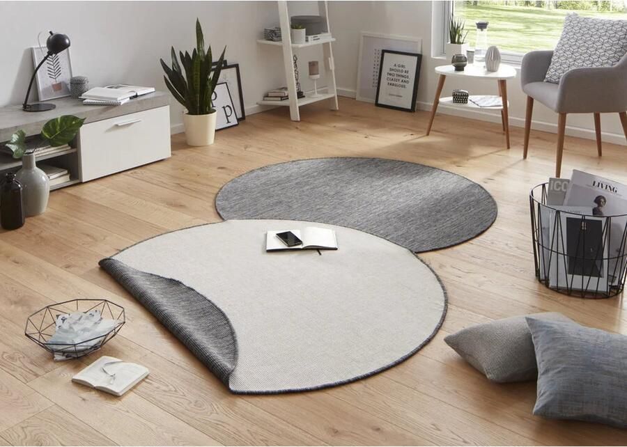 Flycarpets Rond Omkeerbaar Vloerkleed Binnen & Buitenkleed Miami- Grijs 200x200 cm