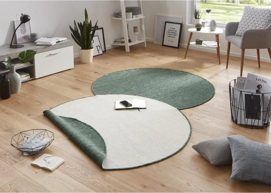 Flycarpets Rond Omkeerbaar Vloerkleed Binnen & Buitenkleed Miami- Groen 140x140 cm