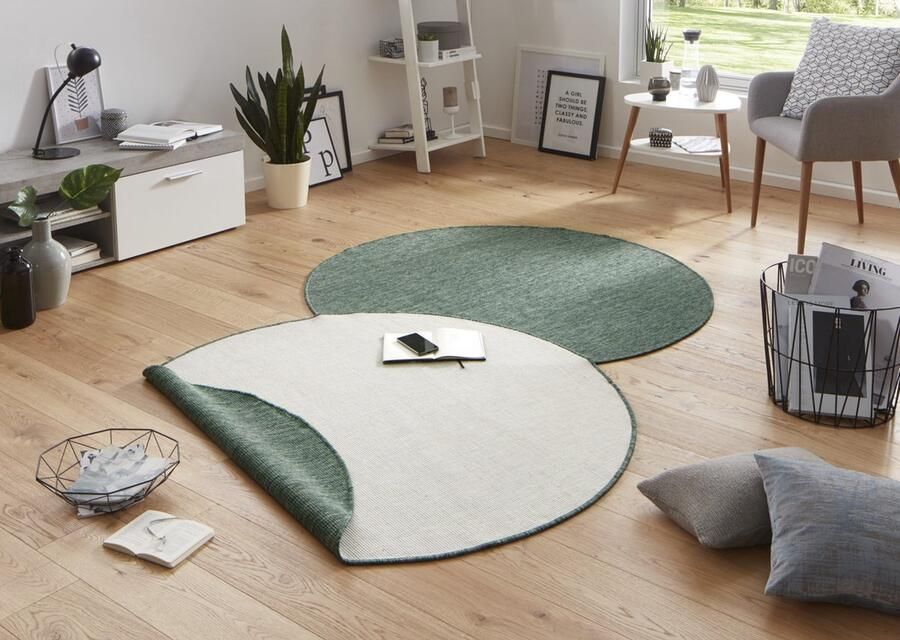 Flycarpets Rond Omkeerbaar Vloerkleed Binnen & Buitenkleed Miami- Groen 200 cm