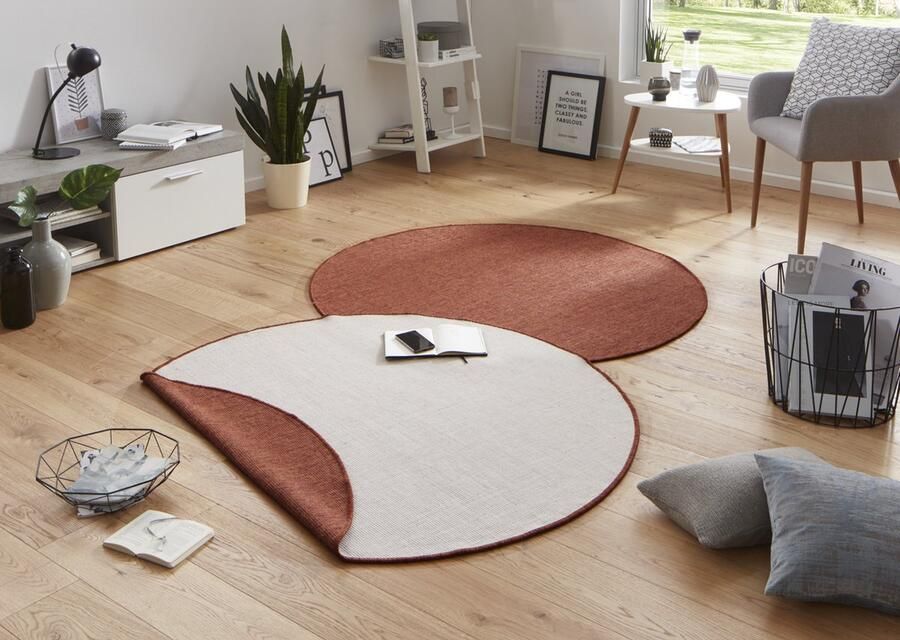 Flycarpets Rond Omkeerbaar Vloerkleed Binnen & Buitenkleed Miami- Terra 140 cm