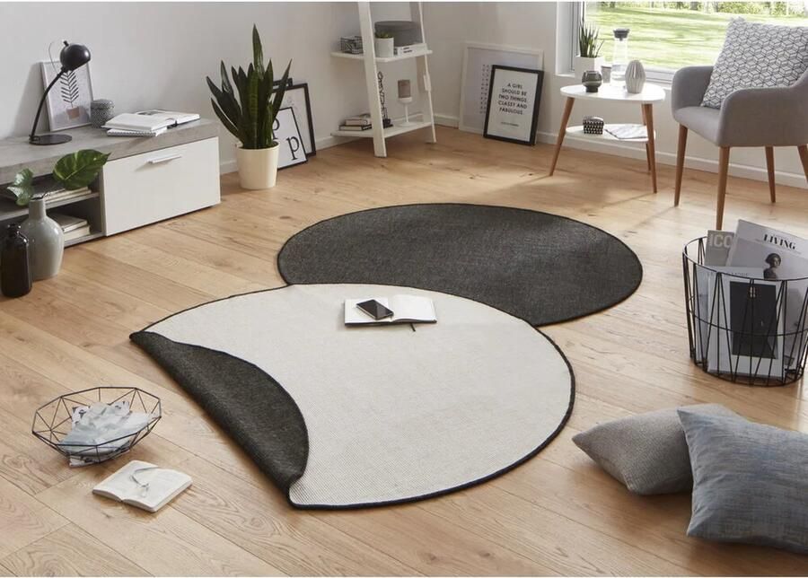 Flycarpets Rond Omkeerbaar Vloerkleed Binnen & Buitenkleed Miami- Zwart 200x200 cm