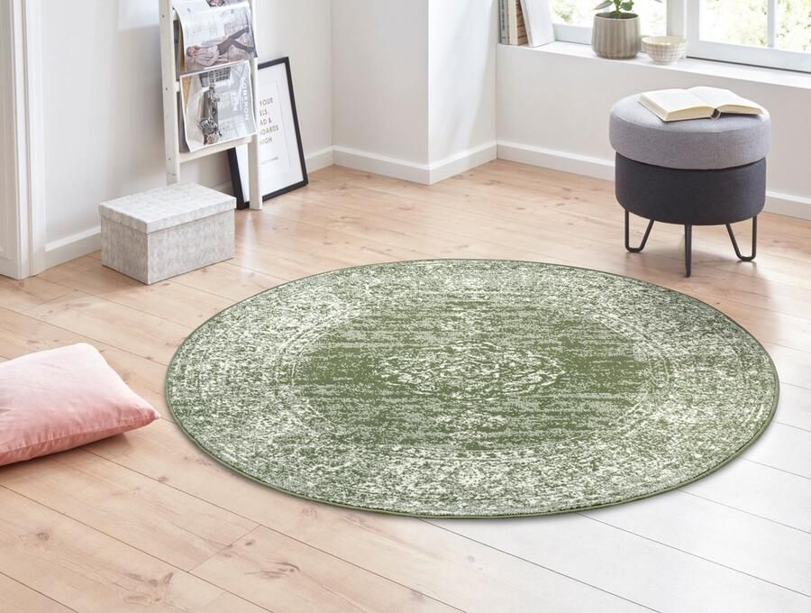 Flycarpets Rond Vintage Laagpolig Vloerkleed Gloria Groen 160 cm