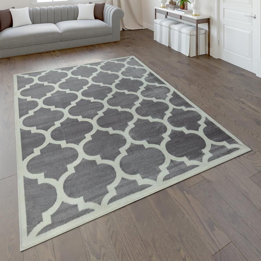 Flycarpets Sinovo Modern Vloerkleed Barock Grijs Laagpolig Tapijt Woonkamer 120x170 cm