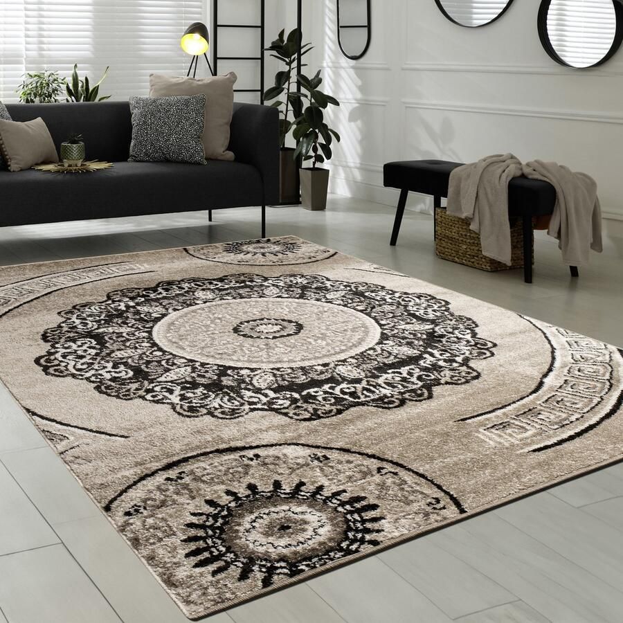 Flycarpets Sinovo Modern Vloerkleed Bruin Beige Laagpolig Tapijt Woonkamer 240x340 cm