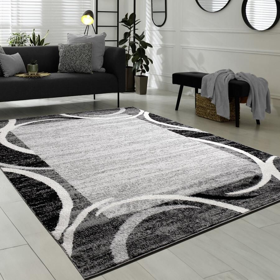 Flycarpets Sinovo Modern Vloerkleed Kader Grijs Laagpolig Tapijt Woonkamer 240x340 cm