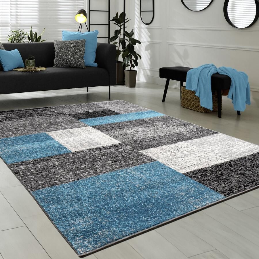 Flycarpets Sinovo Modern Vloerkleed Turquoise Laagpolig Tapijt Woonkamer 160x220 cm