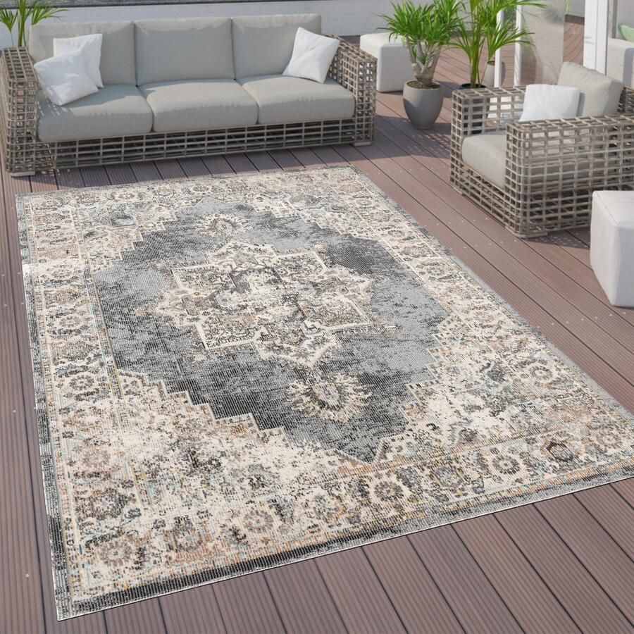 Flycarpets Torana Vintage Binnen- en Buitenkleed Grijs Kleurrijk 140x200 cm Laagpolig Tuintapijt Tuinkleed - Foto 2