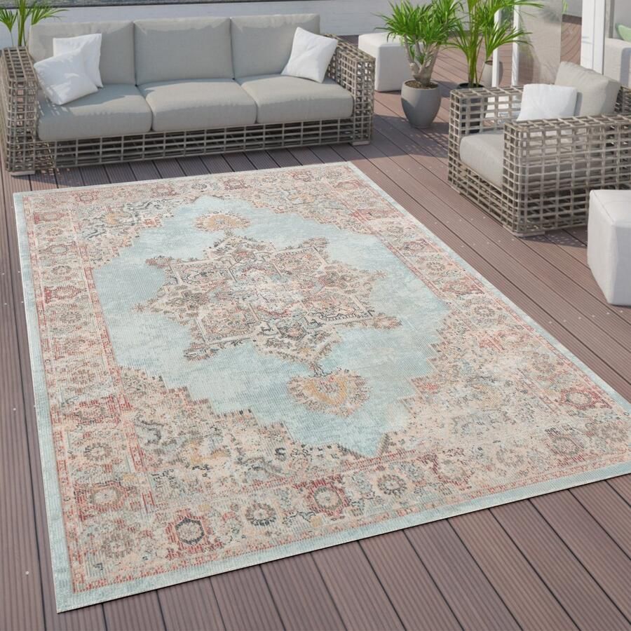 Flycarpets Torana Vintage Binnen- en Buitenkleed Lichtblauw 160x230 cm Laagpolig Tuintapijt Tuinkleed