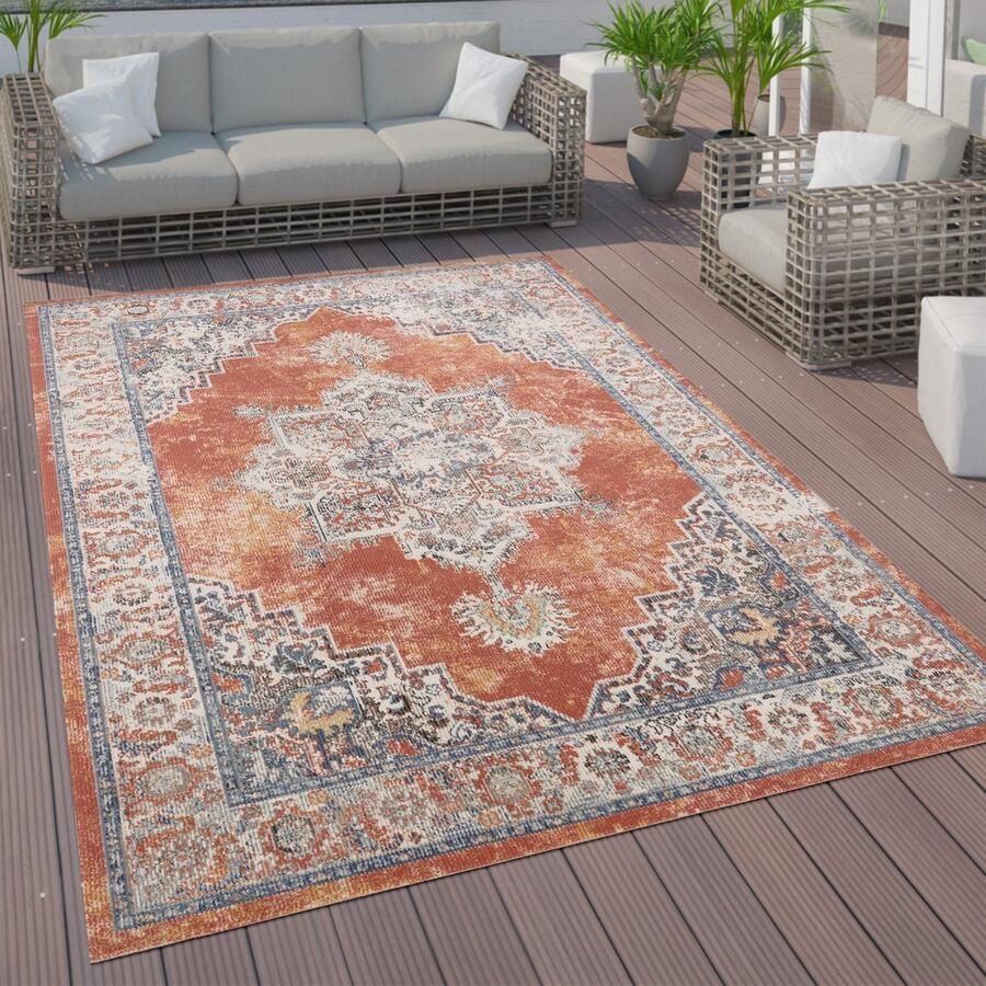 Flycarpets Torana Vintage Binnen- en Buitenkleed Terra 140x200 cm Laagpolig Tuintapijt Tuinkleed