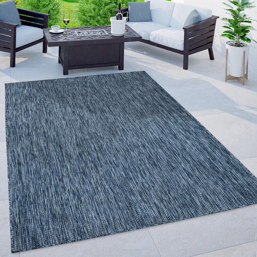Flycarpets Veniro Effen Binnen en Buitenkleed Blauw 160x220 cm Laagpolig Vloerkleed Buiten Tuinkleed Tuintapijt