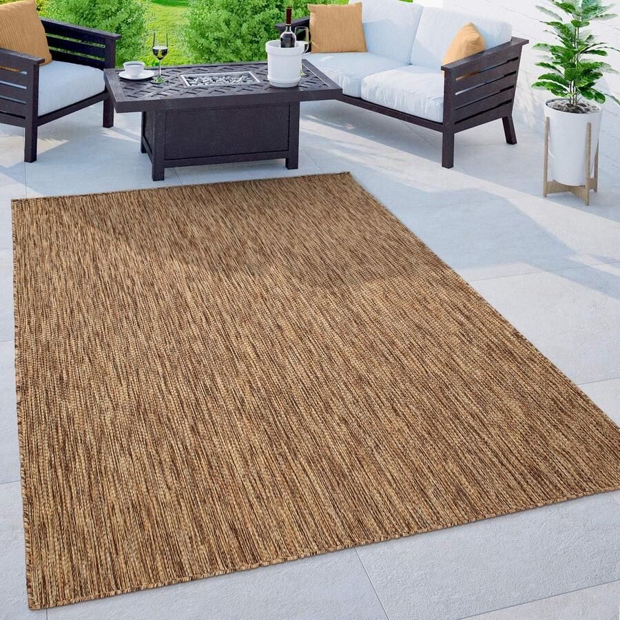 Flycarpets Veniro Effen Binnen en Buitenkleed Bruin 80x250 cm Laagpolig Vloerkleed Buiten Tuinkleed Tuintapijt