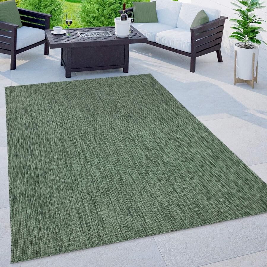 Flycarpets Veniro Effen Binnen en Buitenkleed Groen 300x400 cm Laagpolig Vloerkleed Buiten Tuinkleed Tuintapijt